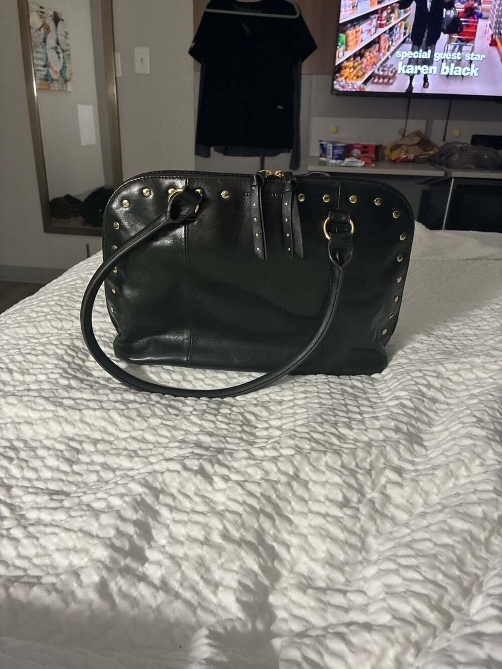 Tignanello Black Leather Studded Handbag
